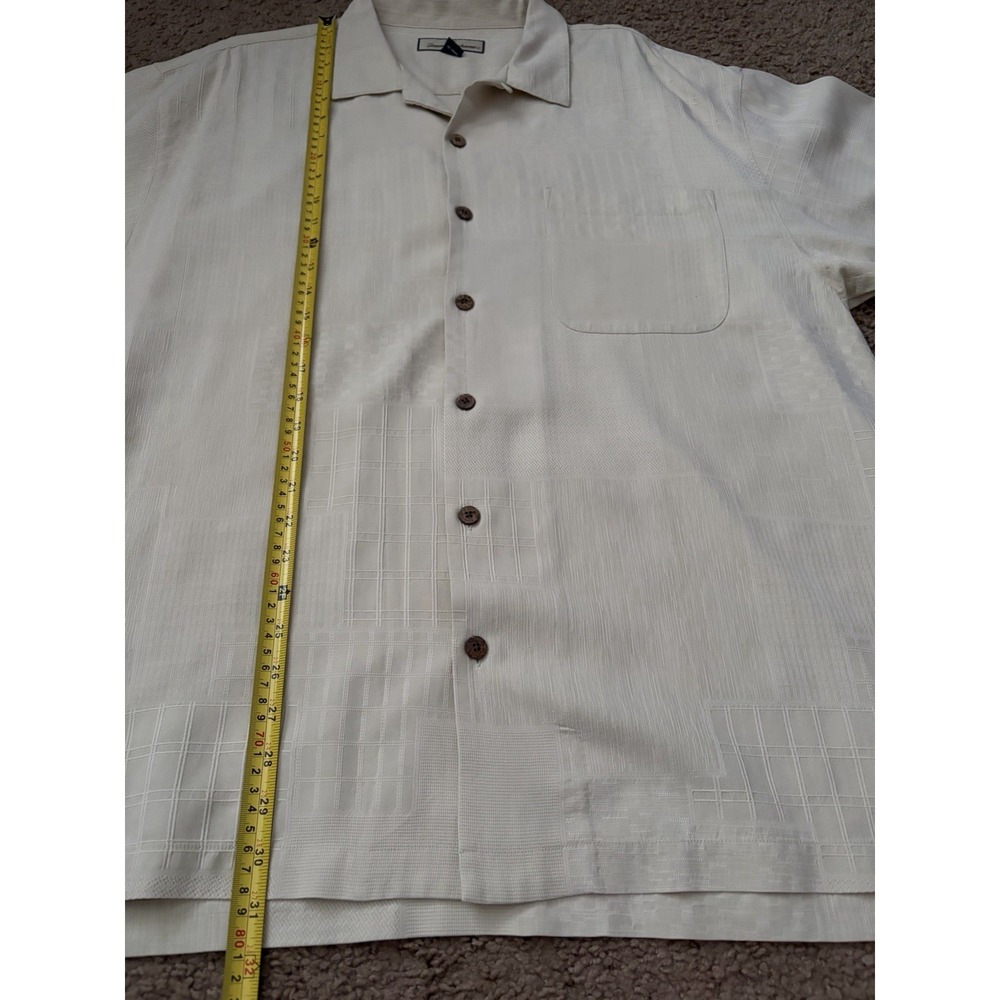 Tommy Bahama Vintage Hawaiian Short Sleeve Shirt Silk Wood Buttons Beige XL JBHS - Picture 3 of 9